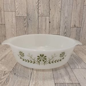 Glassbake Vintage Green Daisy Milk Glass Round Casserole USA **No Lid**